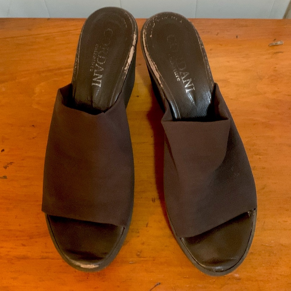 Cordani Women's Lucy Stretch Slide On Micro Wedge in chocolate brown.